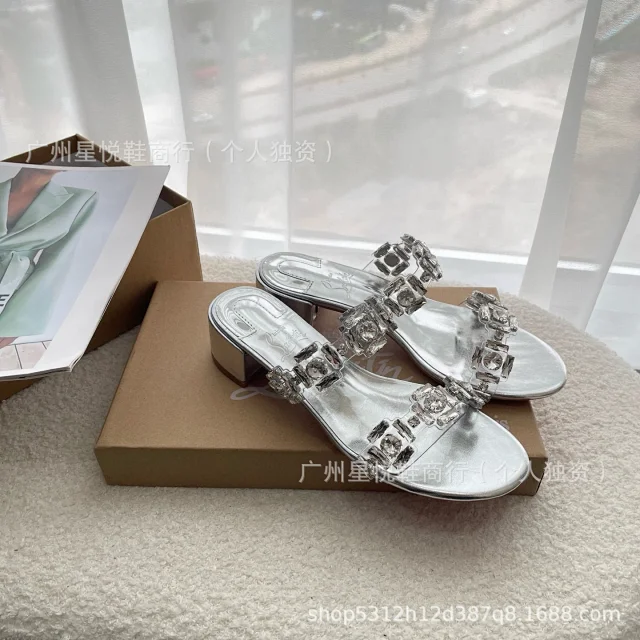 Unbranded Sandals Crystal-Embellished Clear Strap Heeled Mules product detail image 2