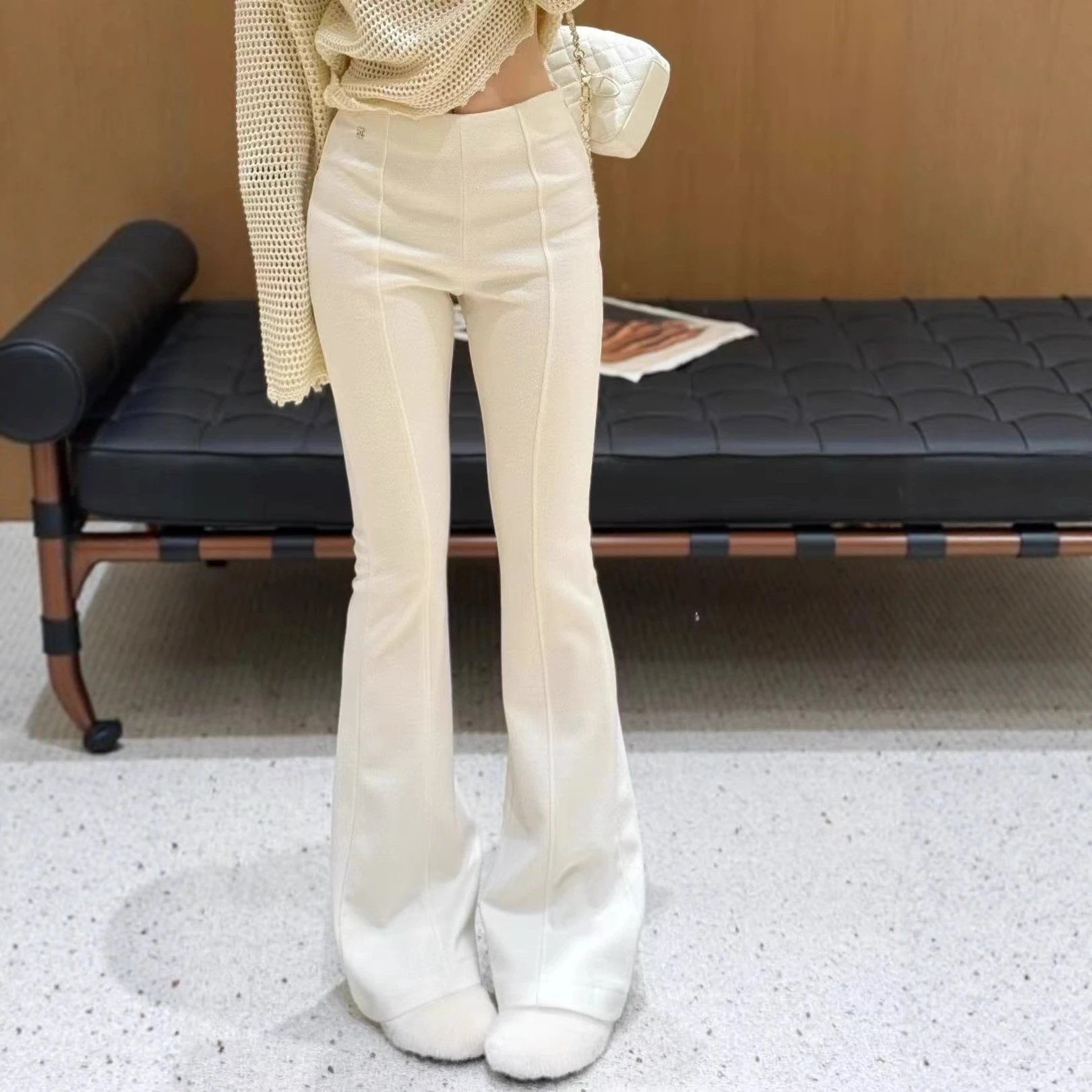 Chanel Trousers High-rise flared with front pintuck seams and Double C logo detail image 3