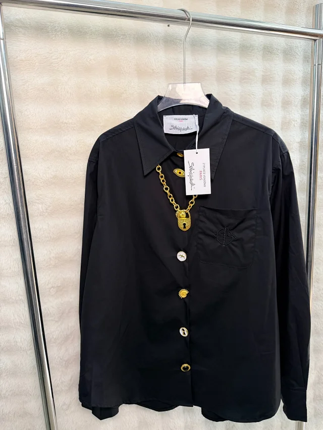 Unbranded Shirts Long-Sleeve Button-Up Shirt with Embroidered Chest Pocket and Gold-Tone Buttons product detail image 4
