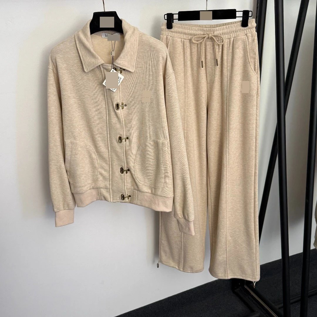 Design Corduroy Toggle Jacket and Wide-Leg Sweatpants Set Brown - 6