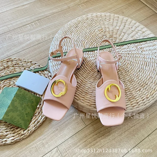 Unbranded Sandals Square-Toe Ankle-Strap with Gold-Tone Round Buckle product detail image 14