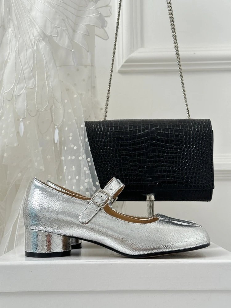 Black Mary Jane Block Heel Leather Shoes - 32