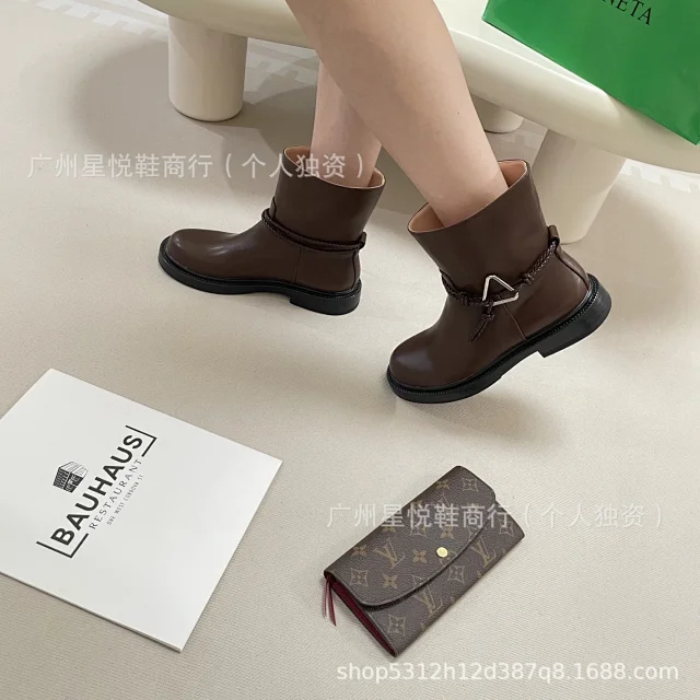 Unbranded Boots Low-Heel Ankle with Braided Strap and Metal Triangle Detail product detail image 3
