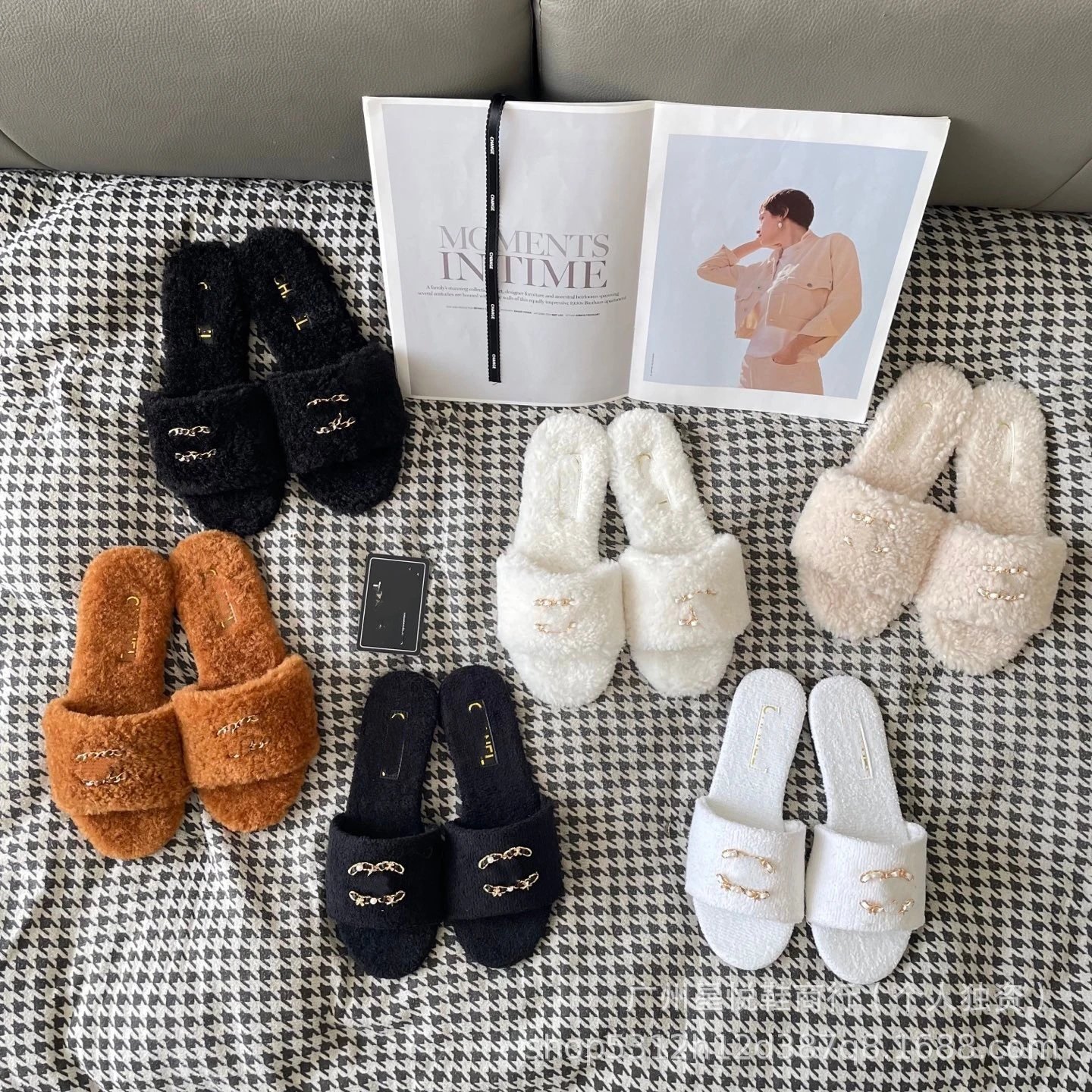 UGG Fluff Slide Black Chain-Embellished Slippers - 3