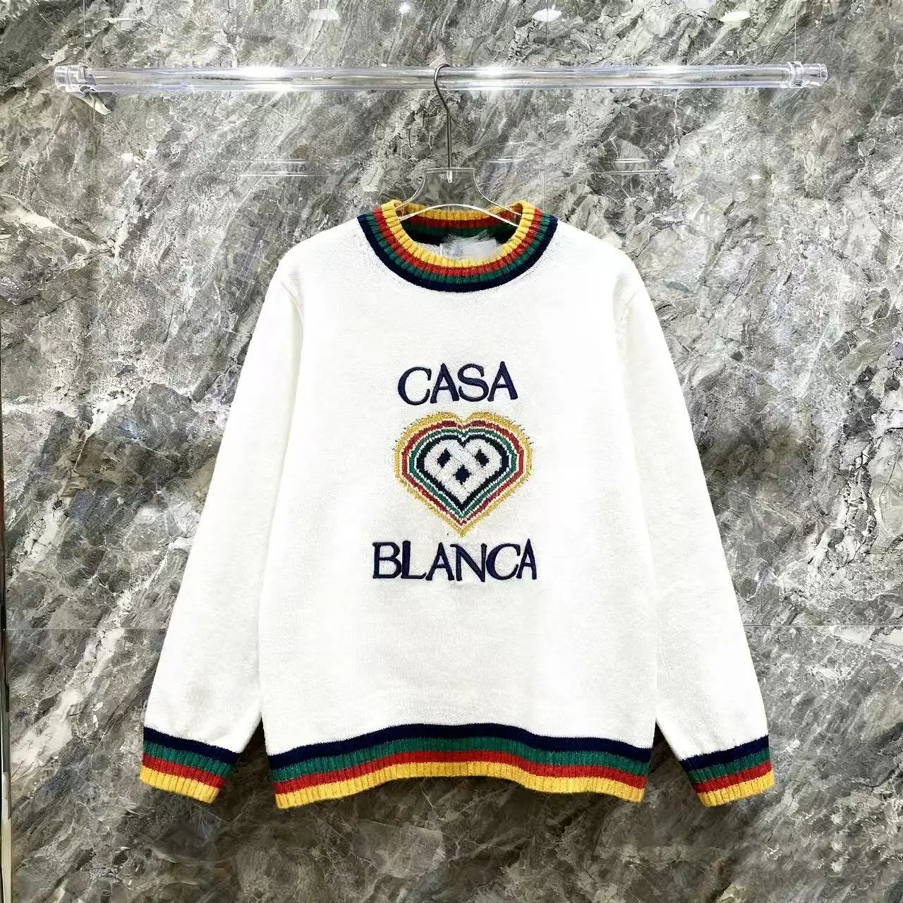 Casablanca School of Beautiful Embroidered Knit Sweater White - 11