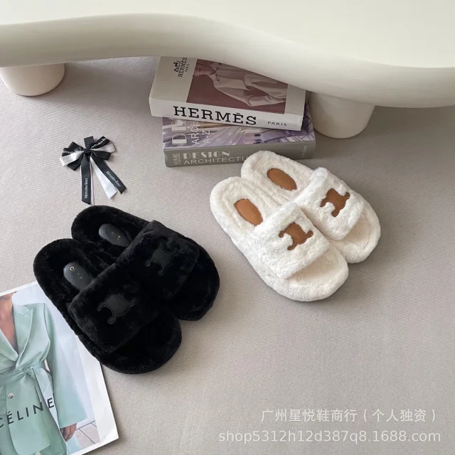 Celine Slippers Faux Fur Triomphe Slide product detail image 1