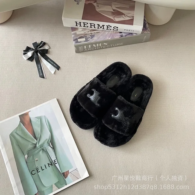 Celine Slippers Faux Fur Triomphe Slide product detail image 4