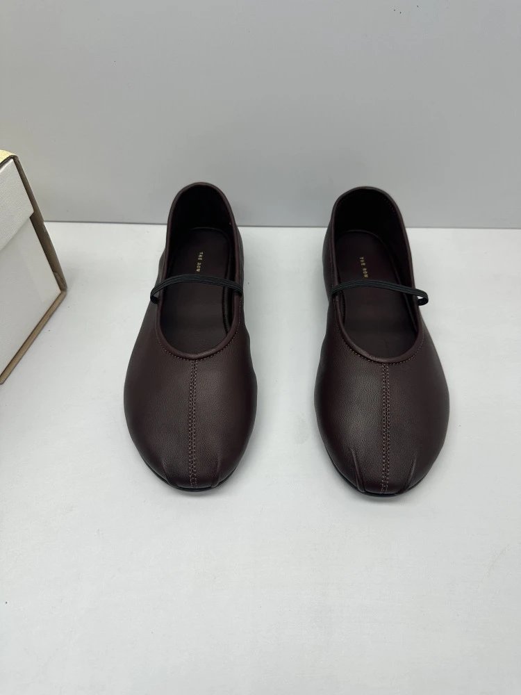 Brown Leather Mary Jane Flat Shoes - 6