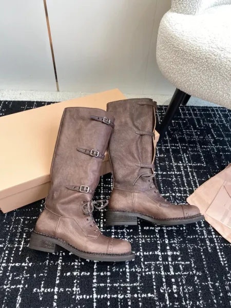 Miu Miu Buckled Combat Boots Black - 8