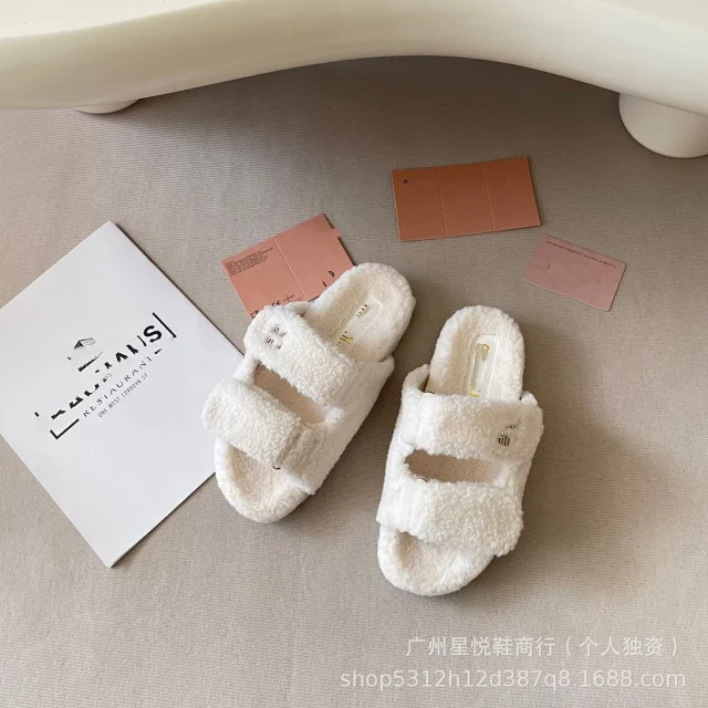 Miu Slippers Shearling Double-Strap Slide product detail image 8