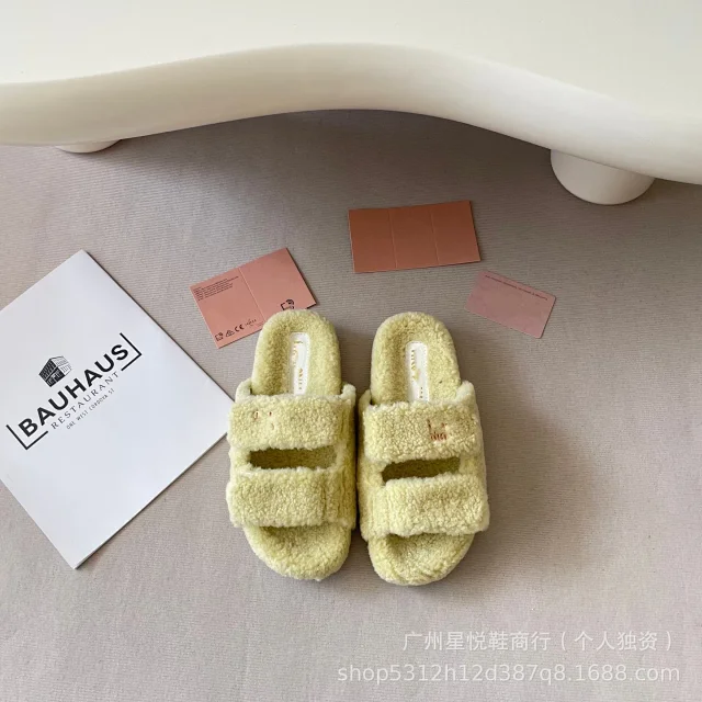 Miu Slippers Shearling Double-Strap Slide product detail image 3