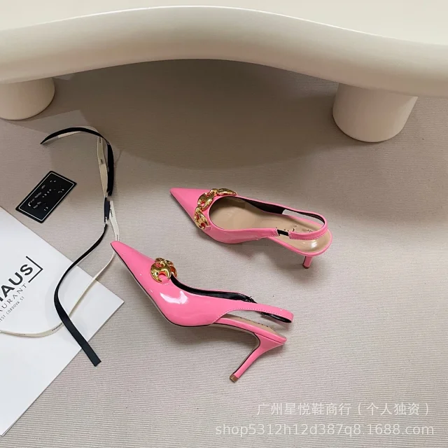 Unbranded High Heels Pointed-Toe Slingback with Gold-Tone Chain Detail product detail image 8