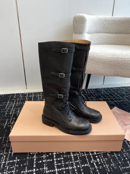 Miu Miu Buckled Combat Boots Black - 16