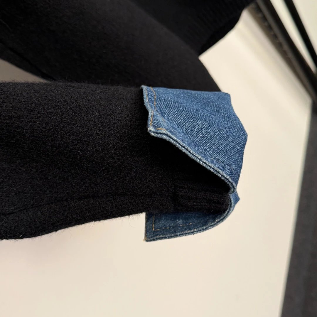 Fendi FF Logo Denim-Collar Knit Sweater and Skirt Set Black - 11