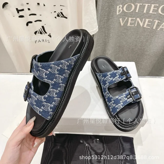 CELINE Sandals Two-Buckle Triomphe Canvas Slide product detail image 11