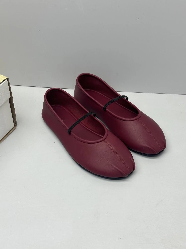 Brown Leather Mary Jane Flat Shoes - 18