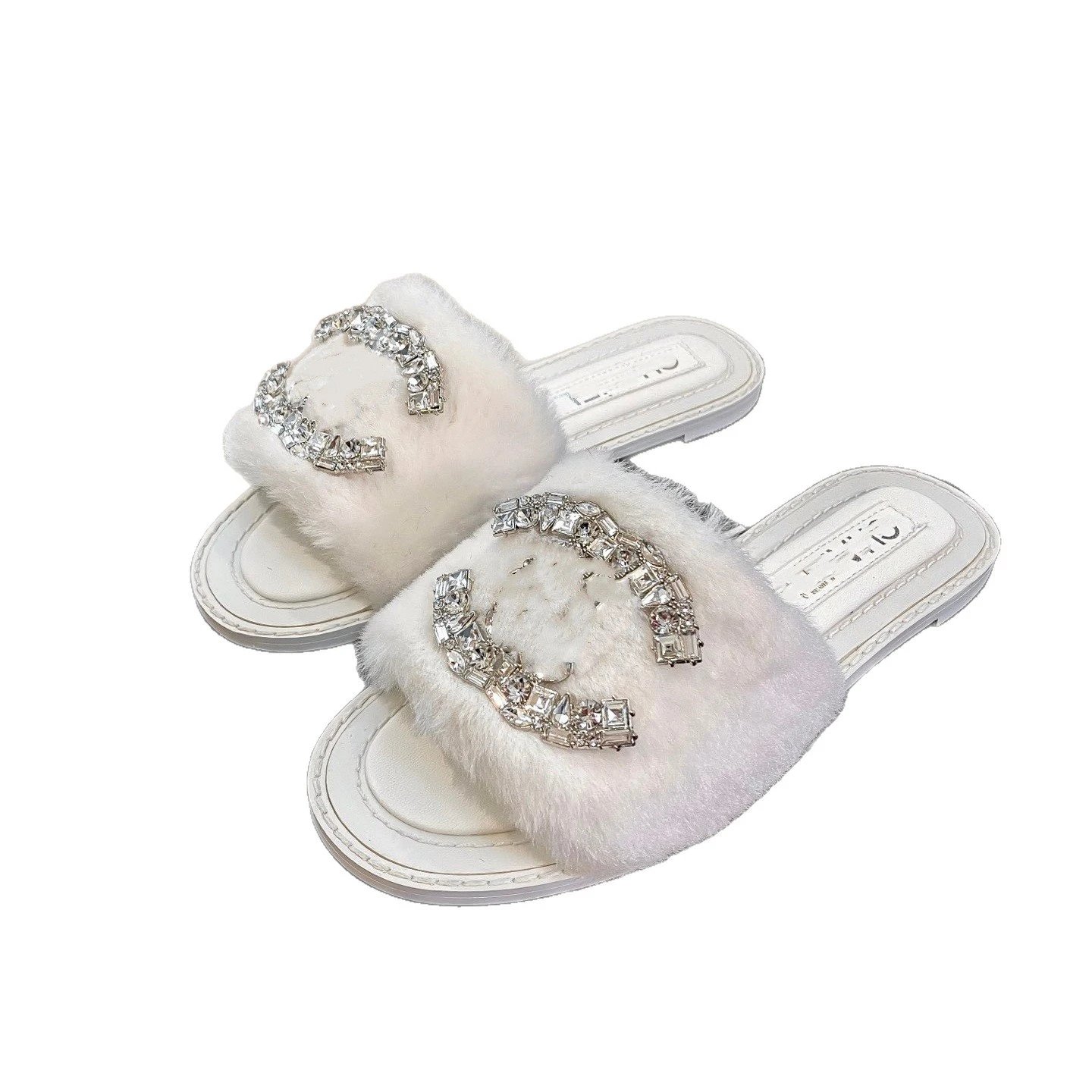 Unbranded Slippers Faux-Fur Rhinestone Buckle Slide image 5
