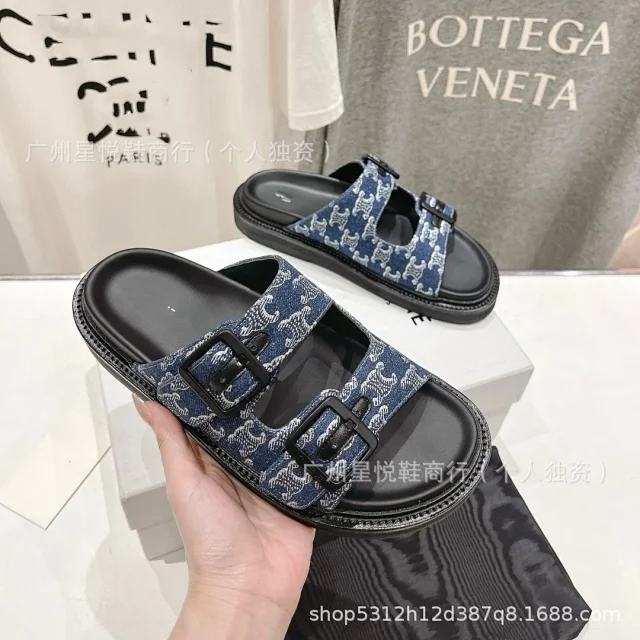CELINE Sandals Two-Buckle Triomphe Canvas Slide product detail image 14