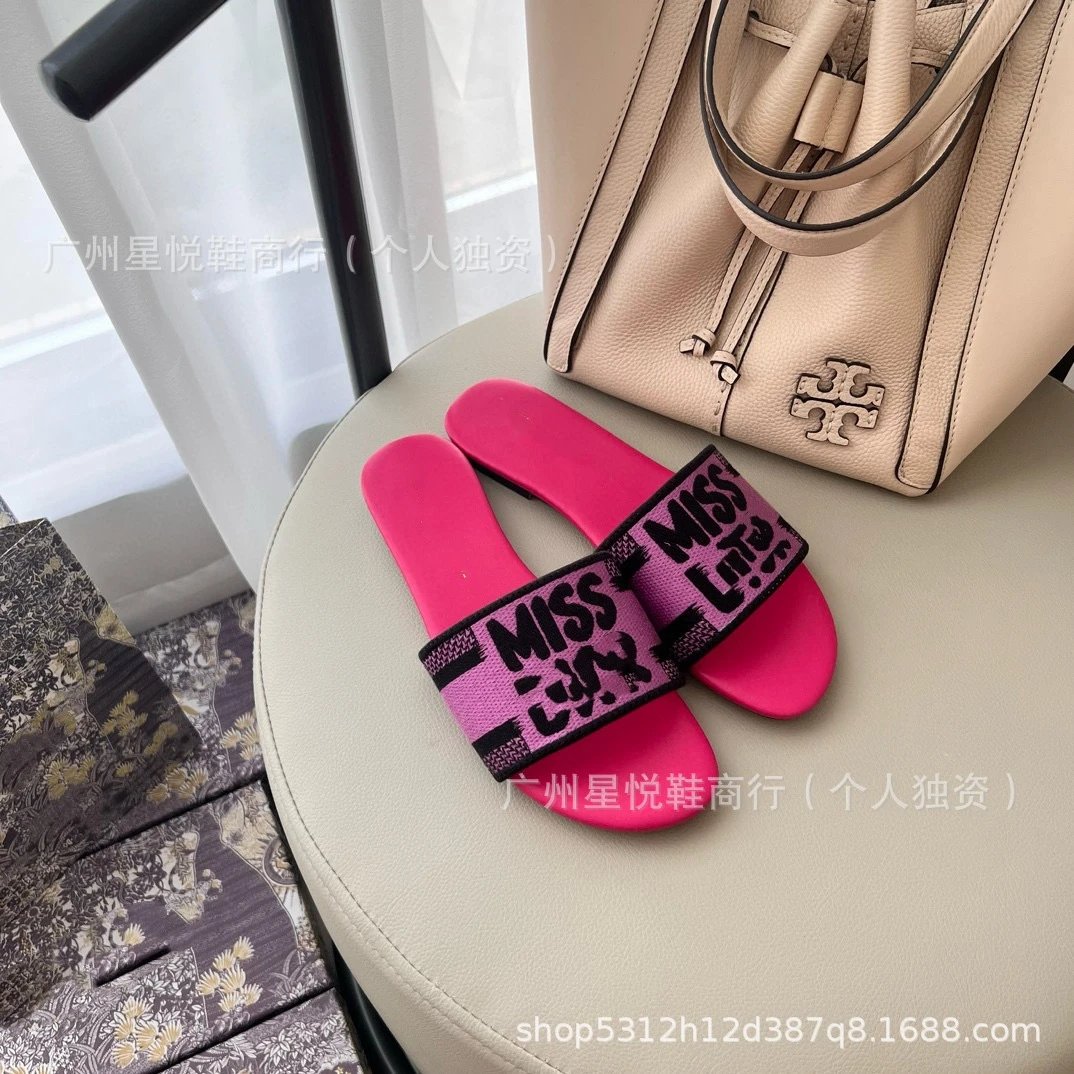 Off-White x Missoni Slide Sandals Lime Green with Blue Graphic Strap Slippers - 4
