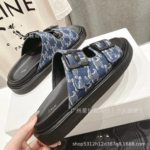 CELINE Sandals Two-Buckle Triomphe Canvas Slide product detail image 15