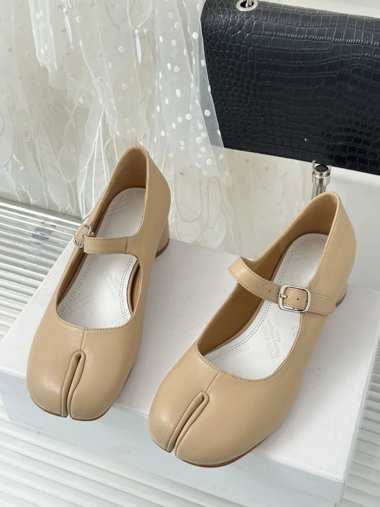 Black Mary Jane Block Heel Leather Shoes - 20