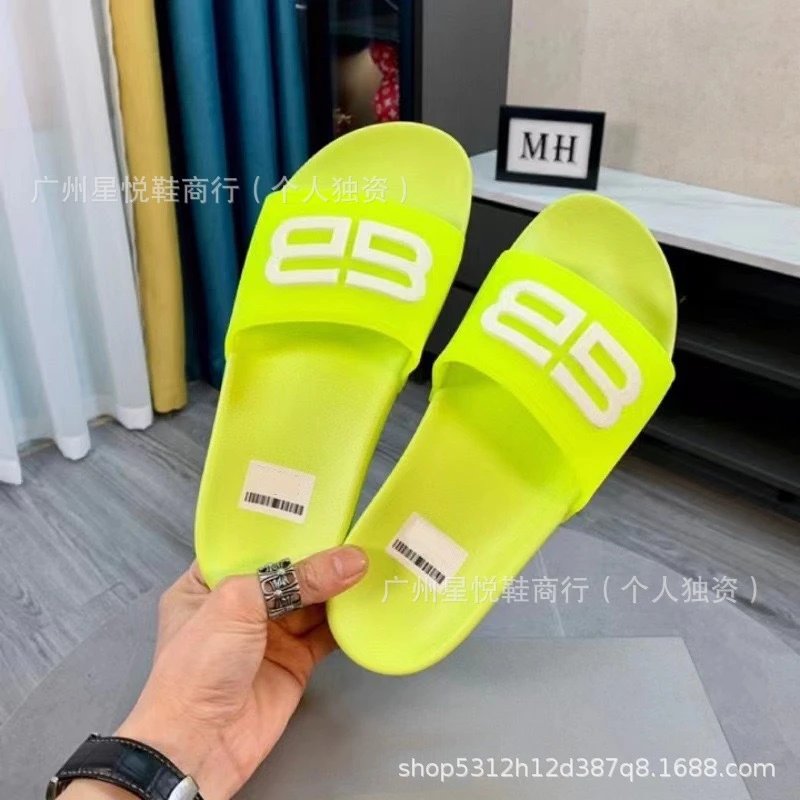 Balenciaga BB Logo Slide Black Yellow Slippers - 3