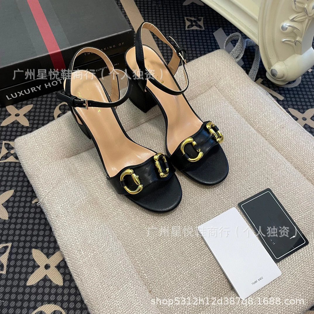 Gucci Horsebit Sandals Black Gold Block Heels - 14