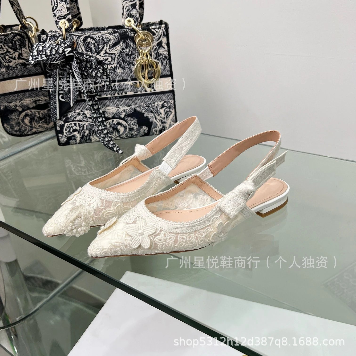 Dior J'Adior Lace Slingback Flat Black Shoes - 13