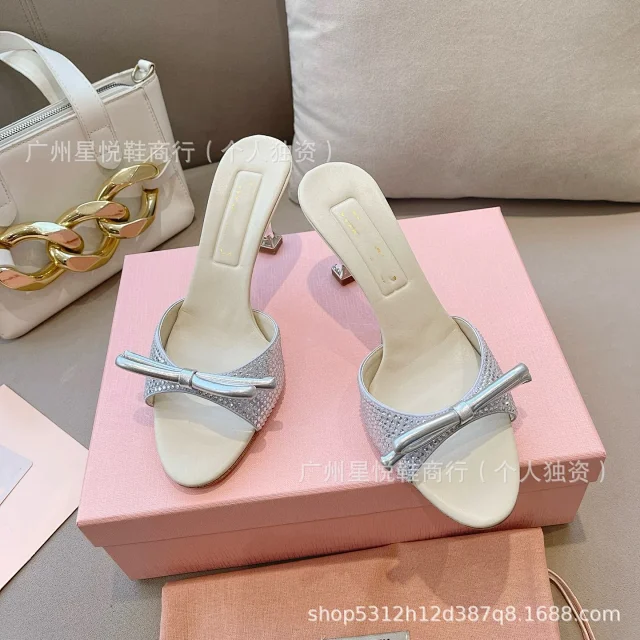 Miu High Heels Rhinestone Bow Open-Toe Mule product detail image 1