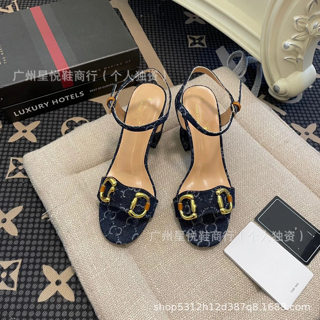 Gucci Horsebit Sandals Black Gold Block Heels - 12