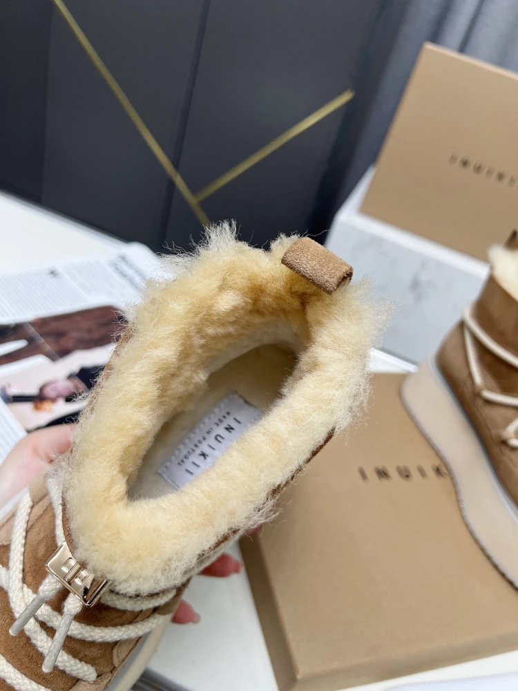 INU IKII Platform Shearling-Lined Ankle Boots Beige - 7