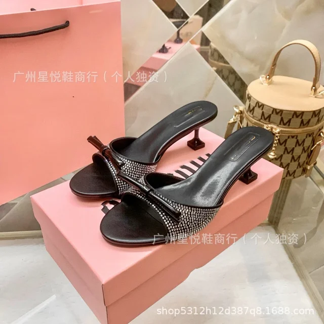 Miu High Heels Rhinestone Bow Open-Toe Mule product detail image 14