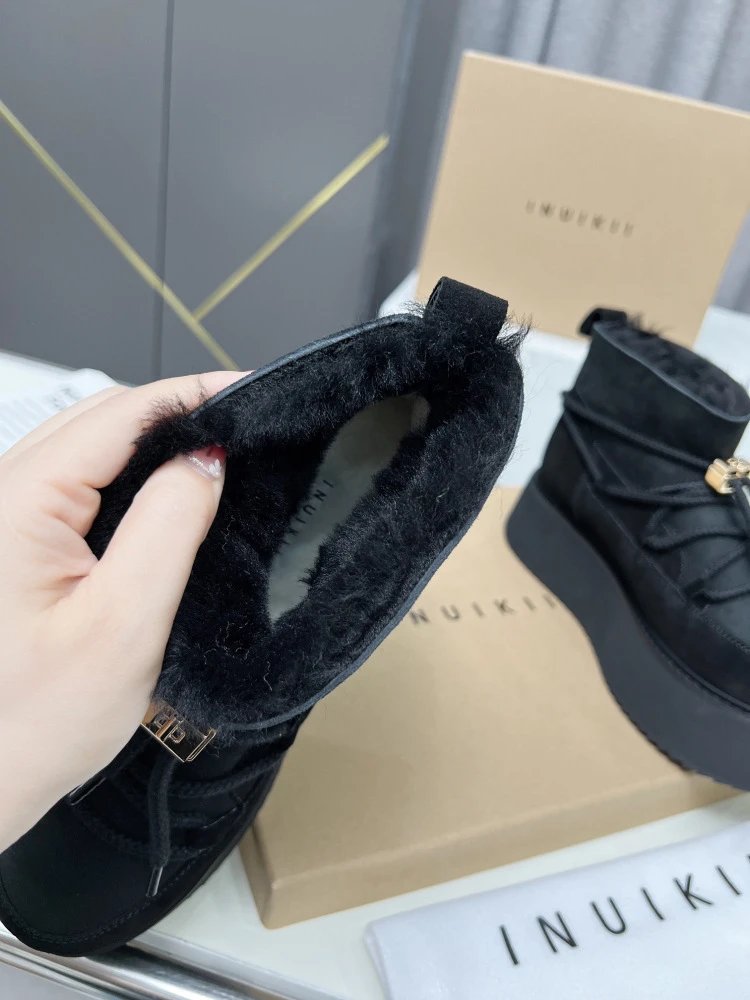 INU IKII Platform Shearling-Lined Ankle Boots Beige - 17