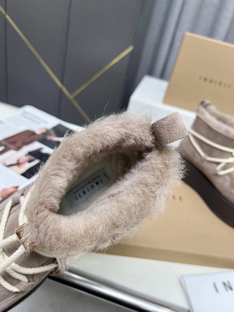 INU IKII Platform Shearling-Lined Ankle Boots Beige - 26