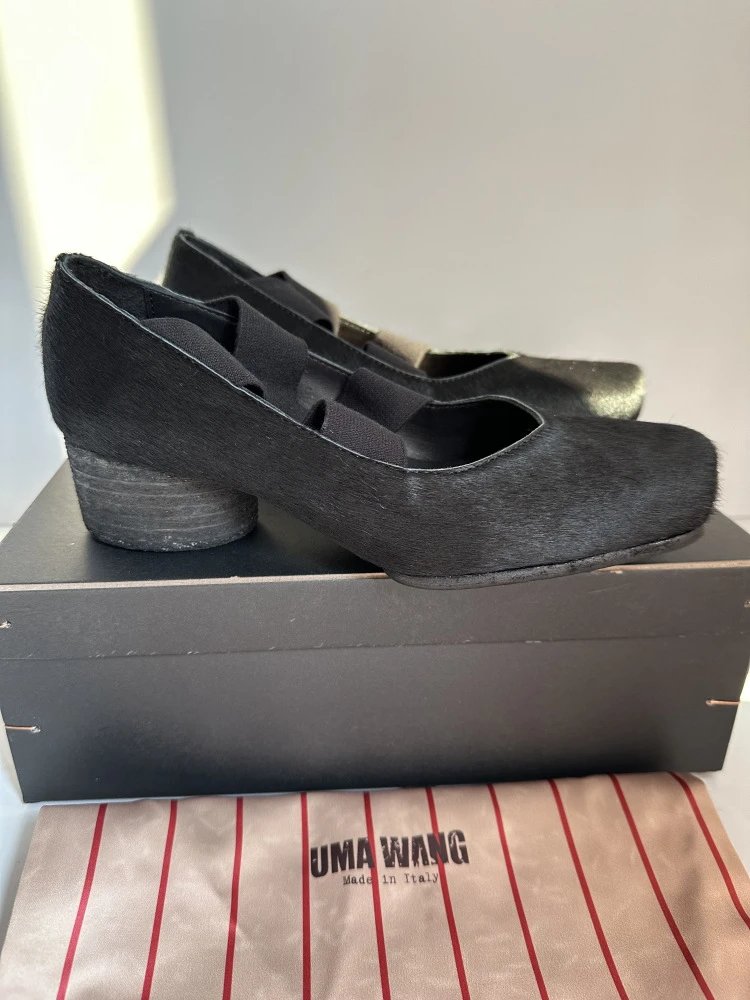 Uma Wang Square-Toe Mary Jane Block Heels Black Shoes - 2