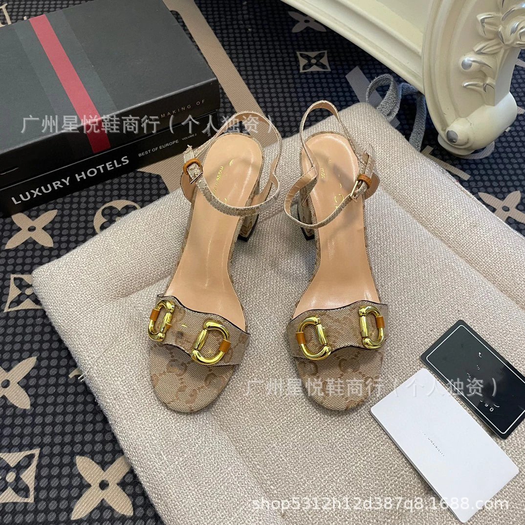 Gucci Horsebit Sandals Black Gold Block Heels - 21