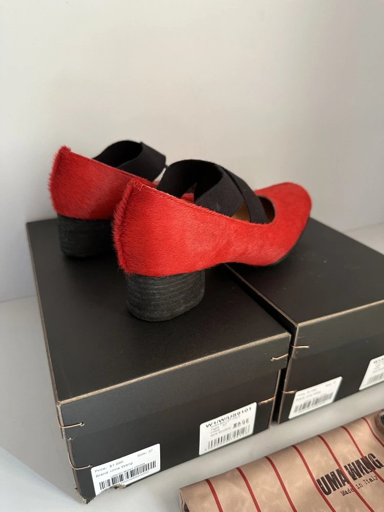 Uma Wang Square-Toe Mary Jane Block Heels Black Shoes - 20