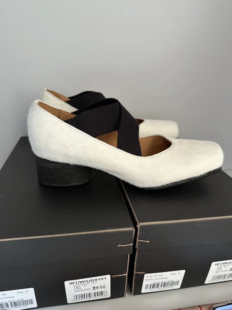 Uma Wang Square-Toe Mary Jane Block Heels Black Shoes - 28