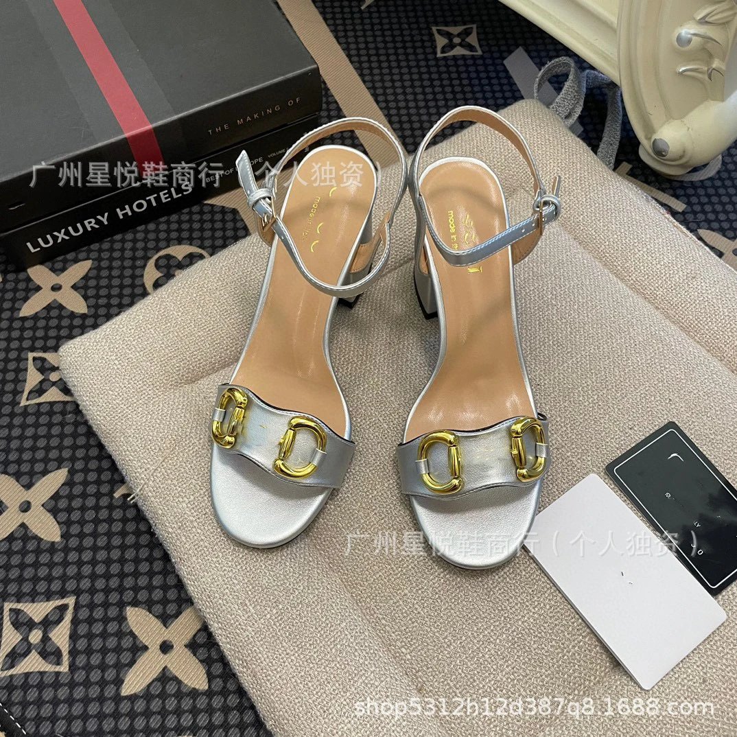 Gucci Horsebit Sandals Black Gold Block Heels - 18