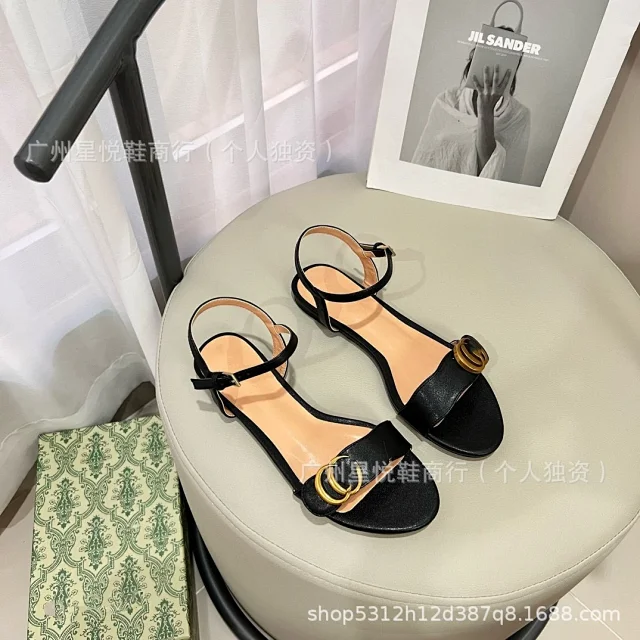 Unbranded Sandals Ankle-strap flat with double-ring ornament product detail image 9