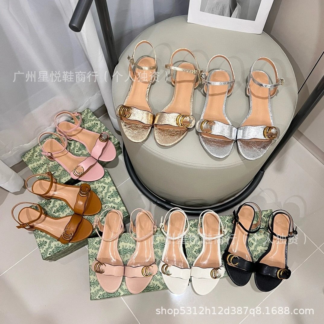 Gucci Marmont Flat Sandals Gold Metallic Sandals - 2