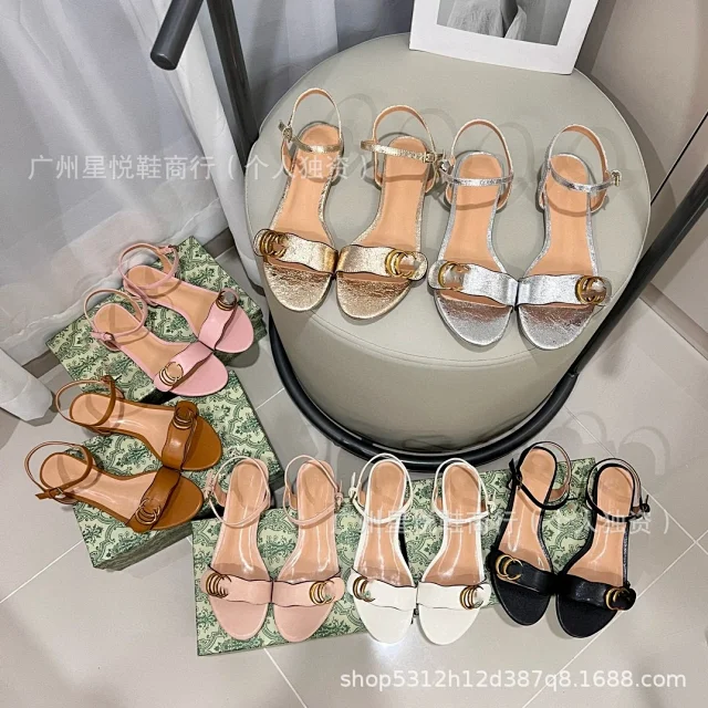 Unbranded Sandals Ankle-strap flat with double-ring ornament product detail image 1