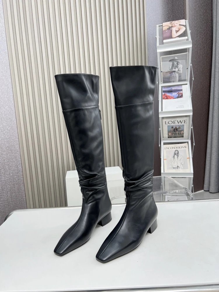 Loewe Square-Toe Knee-High Boots Tan Leather Boots - 3