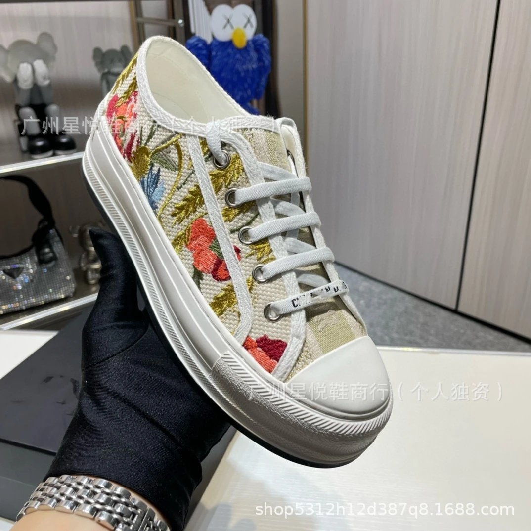 Dior B23 Low-Top Sneakers Peach Floral Mesh Canvas Shoes - 21