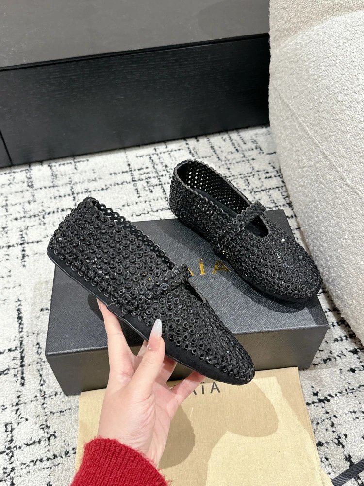 ALA Mary Jane Loafers Black Sequin Embellished Shoes - 7