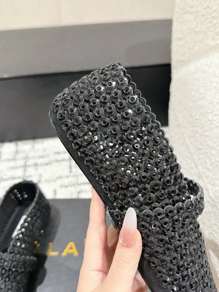 ALA Mary Jane Loafers Black Sequin Embellished Shoes - 10