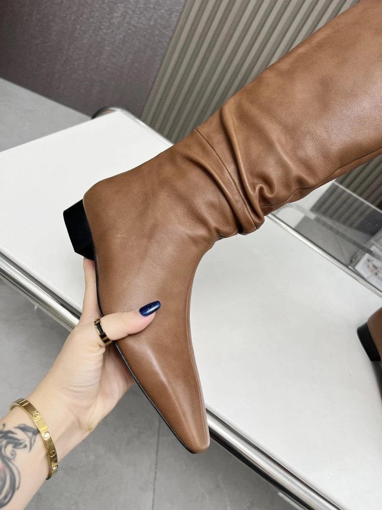 Loewe Square-Toe Knee-High Boots Tan Leather Boots - 17