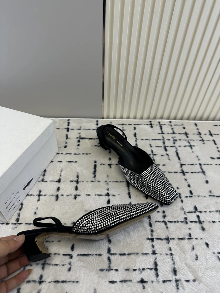 RHAITE Square-Toe Slingback Heels Black - 5