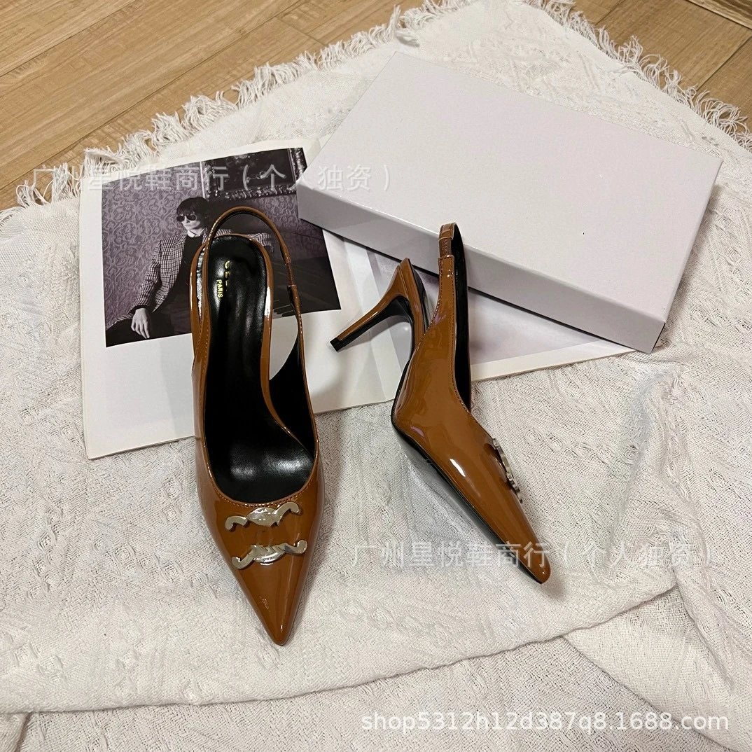 Fendi Kan I Silver Metallic Pointed-Toe Slingback Heels - 9