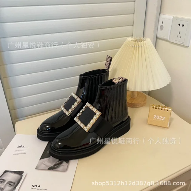 Unbranded Boots Patent Chelsea ankle with square buckle product detail image 18